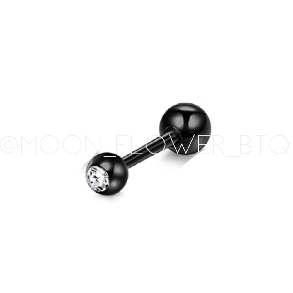 Black CZ Barbell Earring